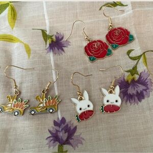 New Never Worn Pierced Earrings Bunny, Truck, and Roses 🌹